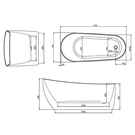 The White Space Souk Double Ended Oval Freestanding Bath 1700mm x 750mm - White - Bathroom Shack