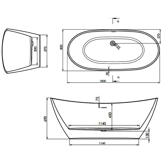 The White Space Sulis Double Ended Oval Freestanding Bath 1800mm x 800mm - White - Bathroom Shack