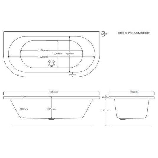 Trojan 1700 x 800mm D Shape 26 Jet Whirlpool Bath with LED Light & Waste - Bathroom Shack