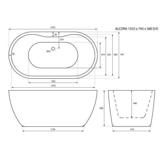 Trojan Alcora 1555mm Freestanding Bath - Bathroom Shack
