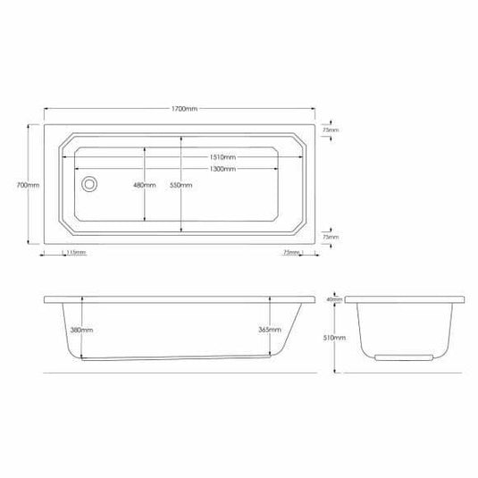 Trojan Art Deco 1700 x 700mm Trojancast Single Ended Bath - Bathroom Shack