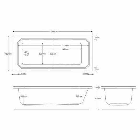 Trojan Art Deco 1700 x 750mm Trojancast Single Ended Bath - Bathroom Shack