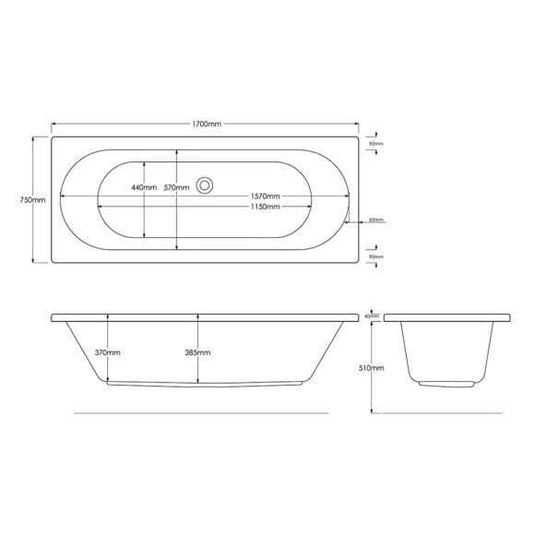 Trojan Cascade 1700 x 750mm Trojancast Double Ended Bath - Bathroom Shack