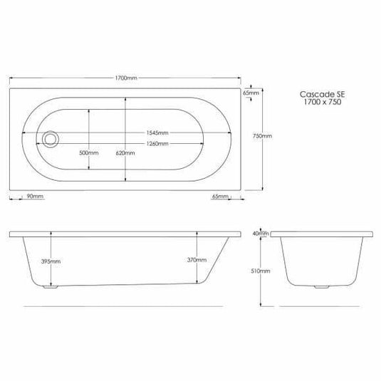 Trojan Cascade 1700 x 750mm Trojancast Single Ended Bath - Bathroom Shack
