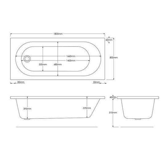 Trojan Cascade 1800 x 800mm Trojancast Single Ended Bath - Bathroom Shack