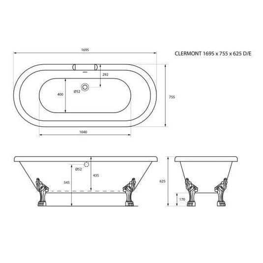 Trojan Clermont 1695 x 755mm Freestanding Bath - Bathroom Shack