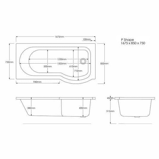 Trojan Concert 1675 x 850mm P Shape 8 Jet Whirlpool Bath & Waste (LH) - Bathroom Shack