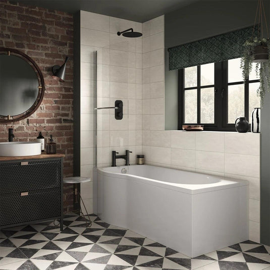 Trojan Concert Compact P Shape Trojancast 1675mm Shower Bath with Panel & Screen (LH) - Bathroom Shack