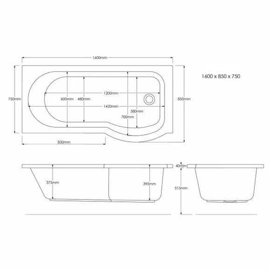 Trojan Concert P Shape 1600mm Trojancast Shower Bath with Panel & Screen (RH) - Bathroom Shack