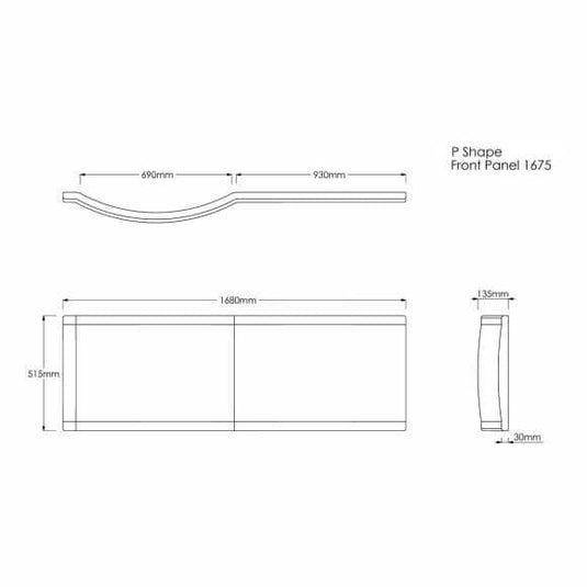 Trojan Concert P Shape 1675mm Shower Bath with Panel & Screen (RH) - Bathroom Shack