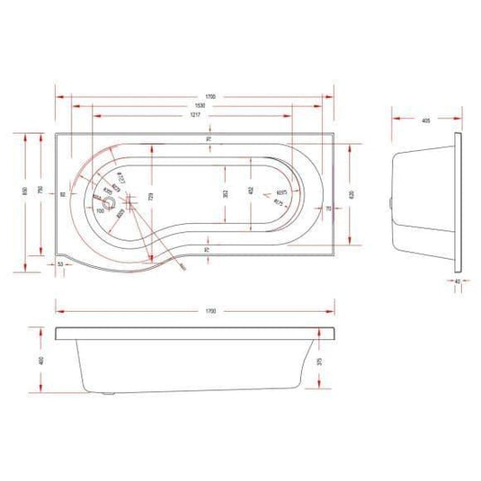 Trojan Concert P Shape 1700mm Shower Bath with Panel & Screen (LH) - Bathroom Shack