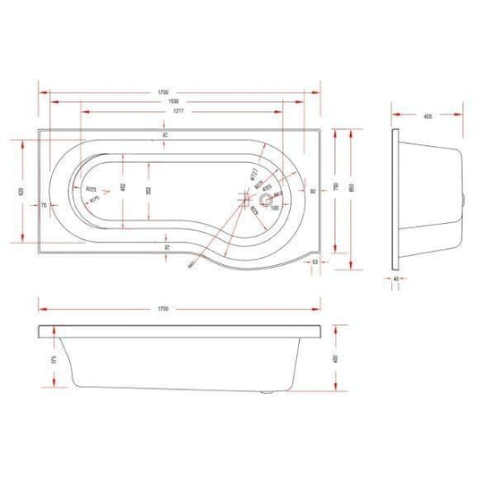 Trojan Concert P Shape 1700mm Shower Bath with Panel & Screen (RH) - Bathroom Shack
