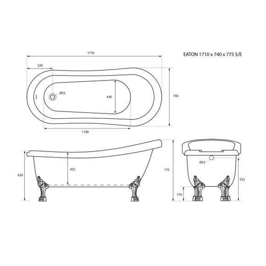 Trojan Eaton 1710 x 740mm Freestanding Bath - Bathroom Shack
