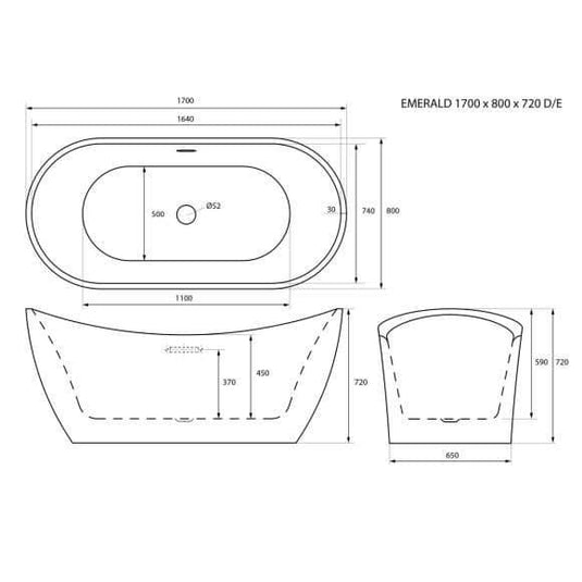 Trojan Emerald 1700mm Freestanding Double Slipper Bath - Bathroom Shack