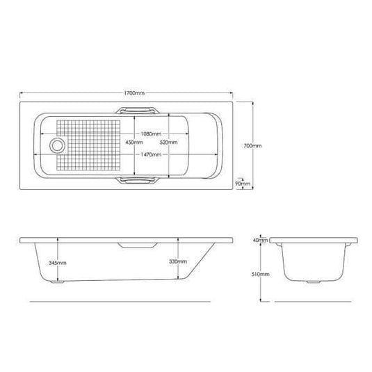 Trojan Granada 2 1700mm Trojancast Single Ended Bath with Grips - Bathroom Shack