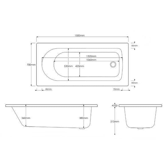 Trojan Hilton 1500 x 700mm Trojancast Single Ended Bath - Bathroom Shack