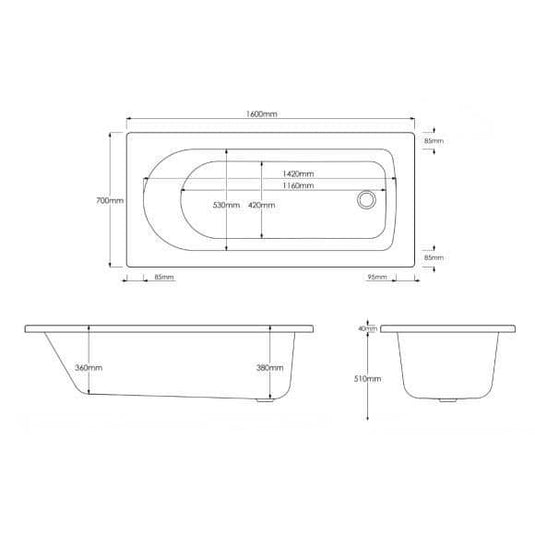 Trojan Hilton 1600 x 700mm Trojancast Single Ended Bath - Bathroom Shack