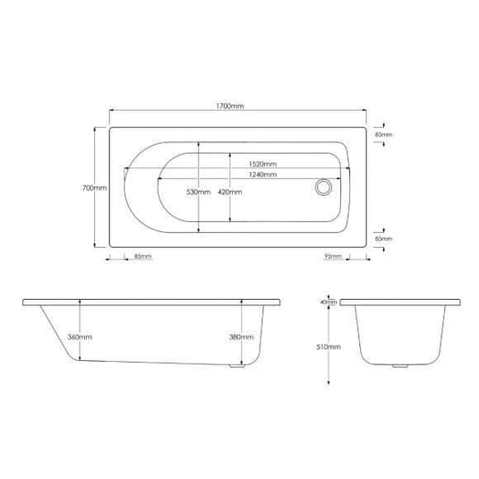 Trojan Hilton 1700 x 700mm Trojancast Single Ended Bath - Bathroom Shack