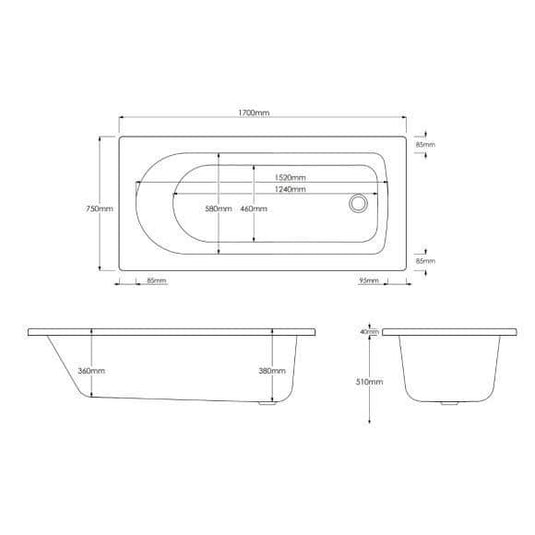 Trojan Hilton 1700 x 750mm Trojancast Single Ended Bath - Bathroom Shack
