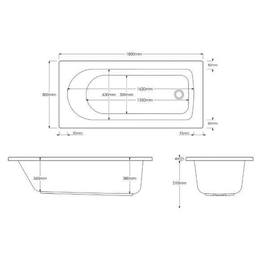 Trojan Hilton 1800 x 800mm Trojancast Single Ended Bath - Bathroom Shack