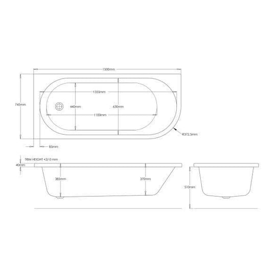 Trojan J Shape 1500mm Bath & Panel (LH) - Bathroom Shack