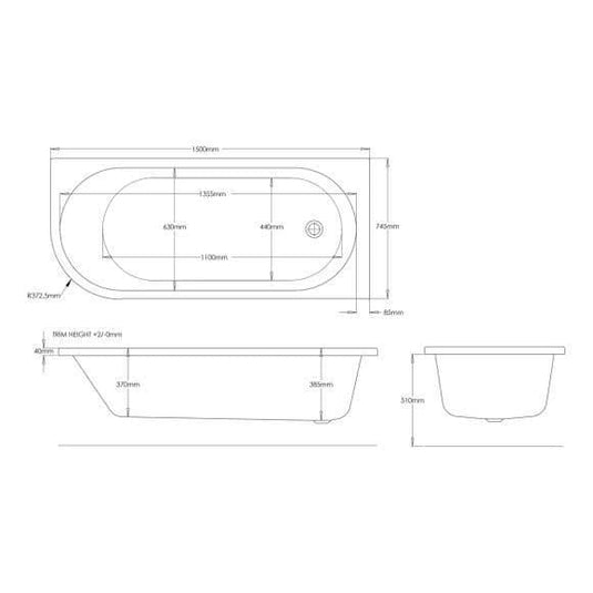 Trojan J Shape 1500mm Bath & Panel (RH) - Bathroom Shack