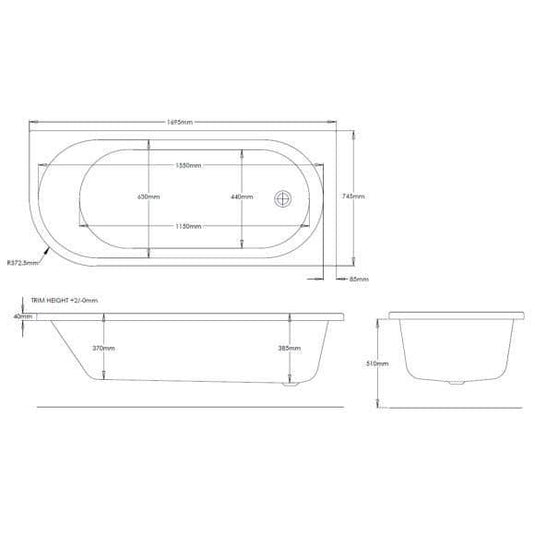 Trojan J Shape 1700 x 750mm 8 Jet Whirlpool Bath & Waste (RH) - Bathroom Shack