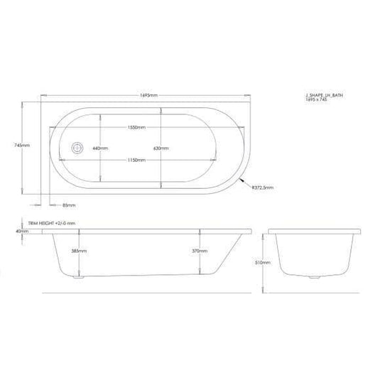 Trojan J Shape 1700mm Bath & Panel (LH) - Bathroom Shack