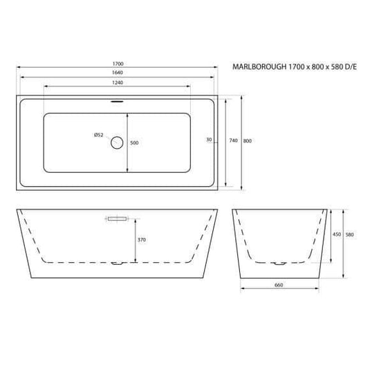 Trojan Marlborough 1700 x 800mm Freestanding Double Ended Bath - Bathroom Shack