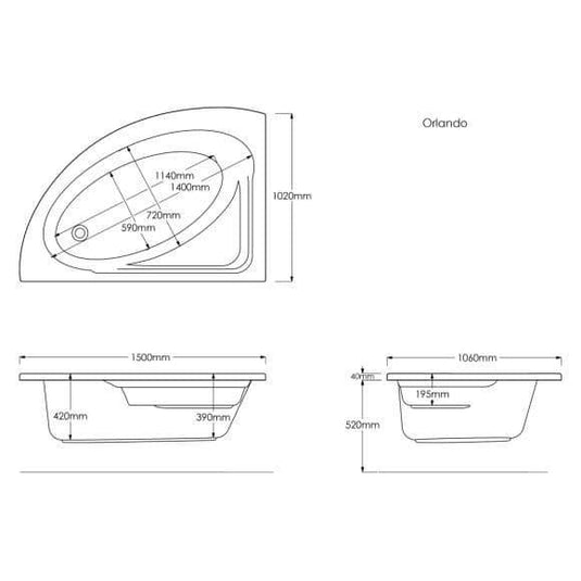 Trojan Orlando 1500 x 1020mm 8 Jet Whirlpool Corner Bath & Waste (RH) - Bathroom Shack