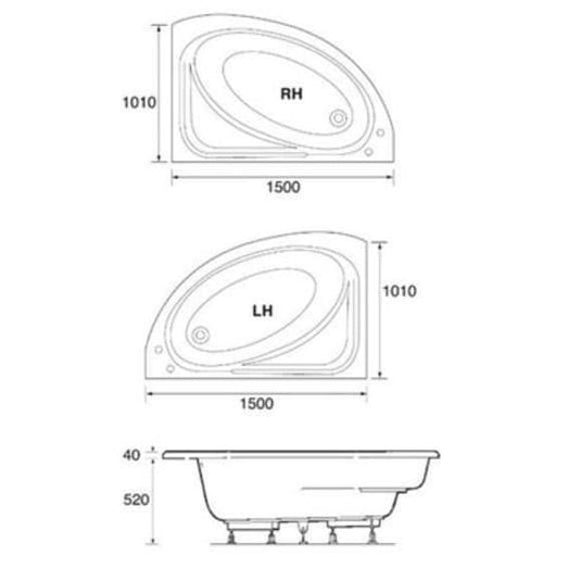 Trojan Orlando 1500 x 1020mm Trojancast Corner Bath with Panel (RH) - Bathroom Shack