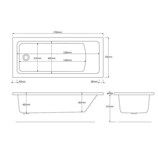 Trojan Solarna 1700 x 750mm Trojancast Single Ended Bath - Bathroom Shack