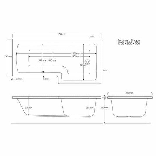 Trojan Solarna 1700 x 850mm L Shape 8 Jet Whirlpool Bath (RH) - Bathroom Shack