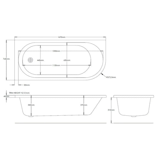 Trojancast 1700 x 750mm J Shaped Bath (LH) - Bathroom Shack