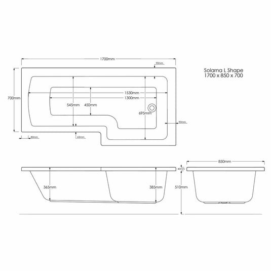 Trojancast Solarna L Shaped Shower Bath 1700x850x700mm LH - Bathroom Shack