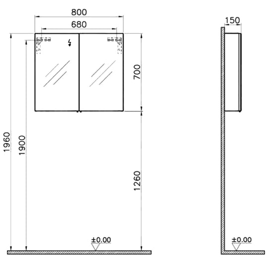 Vitra Classic Mirror Cabinet 800mm Wide - Golden Cherry - Bathroom Shack