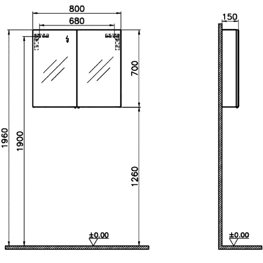 Vitra S20 Non-Illuminated 2-Doors Mirrored Cabinet 800mm Wide - Anthracite - Bathroom Shack