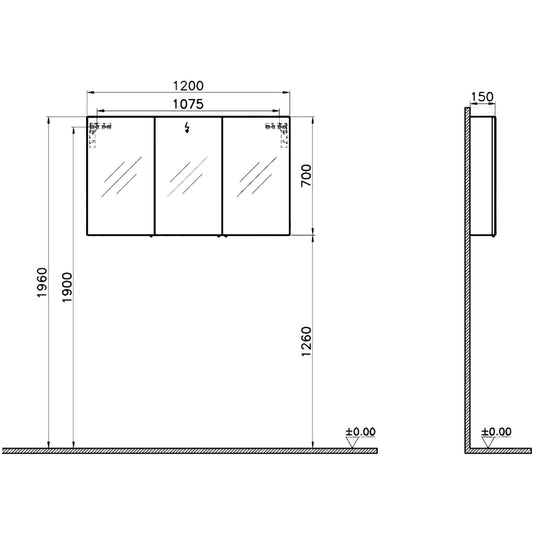 Vitra S50 Mirror Cabinet 1200mm Wide - White - Bathroom Shack